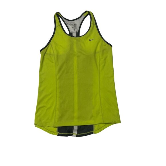 Nike Dri-Fit Racerback Tank Top M Neon Yellow/Black Lightweight Activewear 1707 - Picture 1 of 4